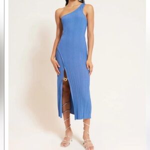 Cult Gaia Womens Gracie One Shoulder Thigh Slit Blue Knit Midi Dress S